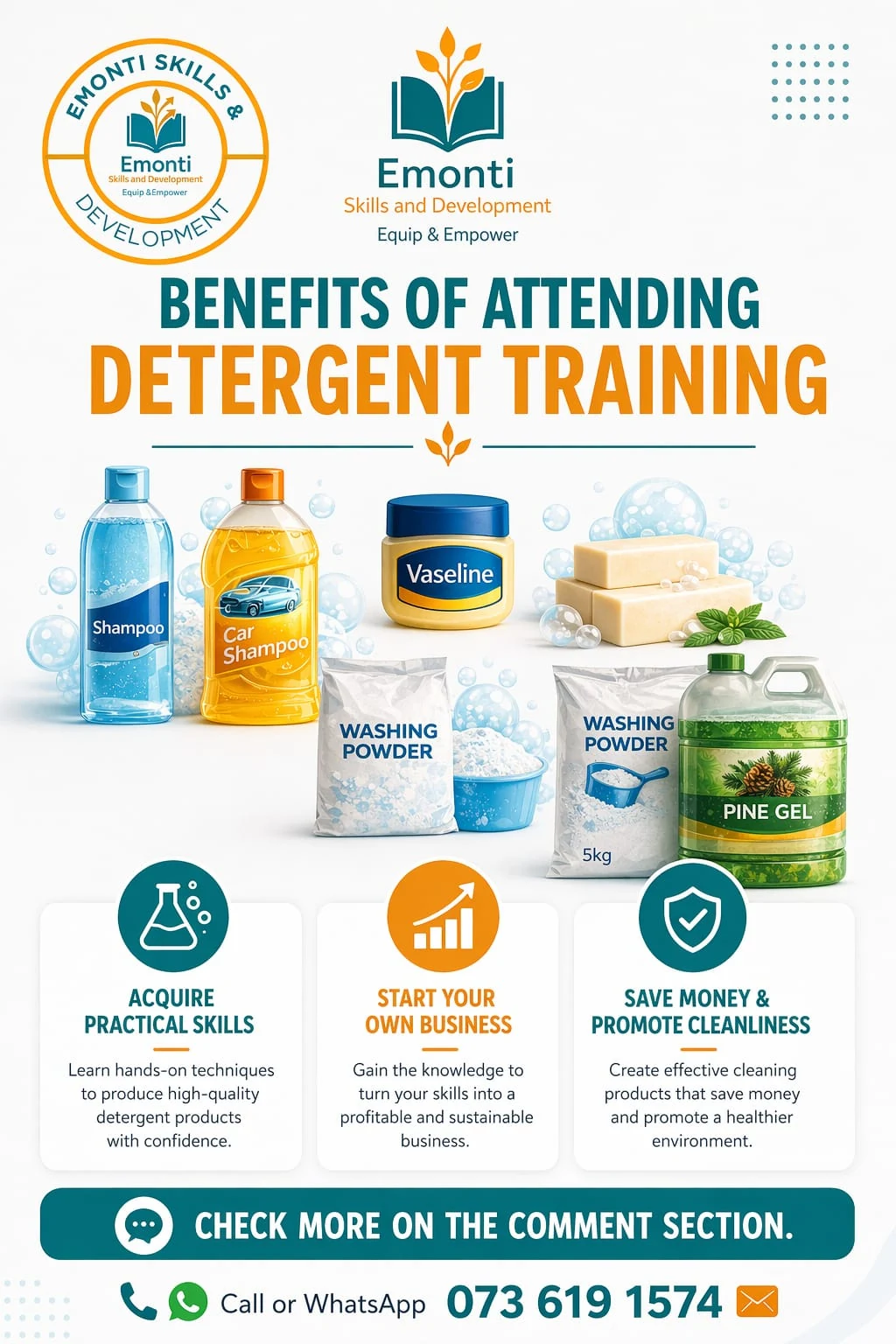 Poster describing the benefits of attending detergent training